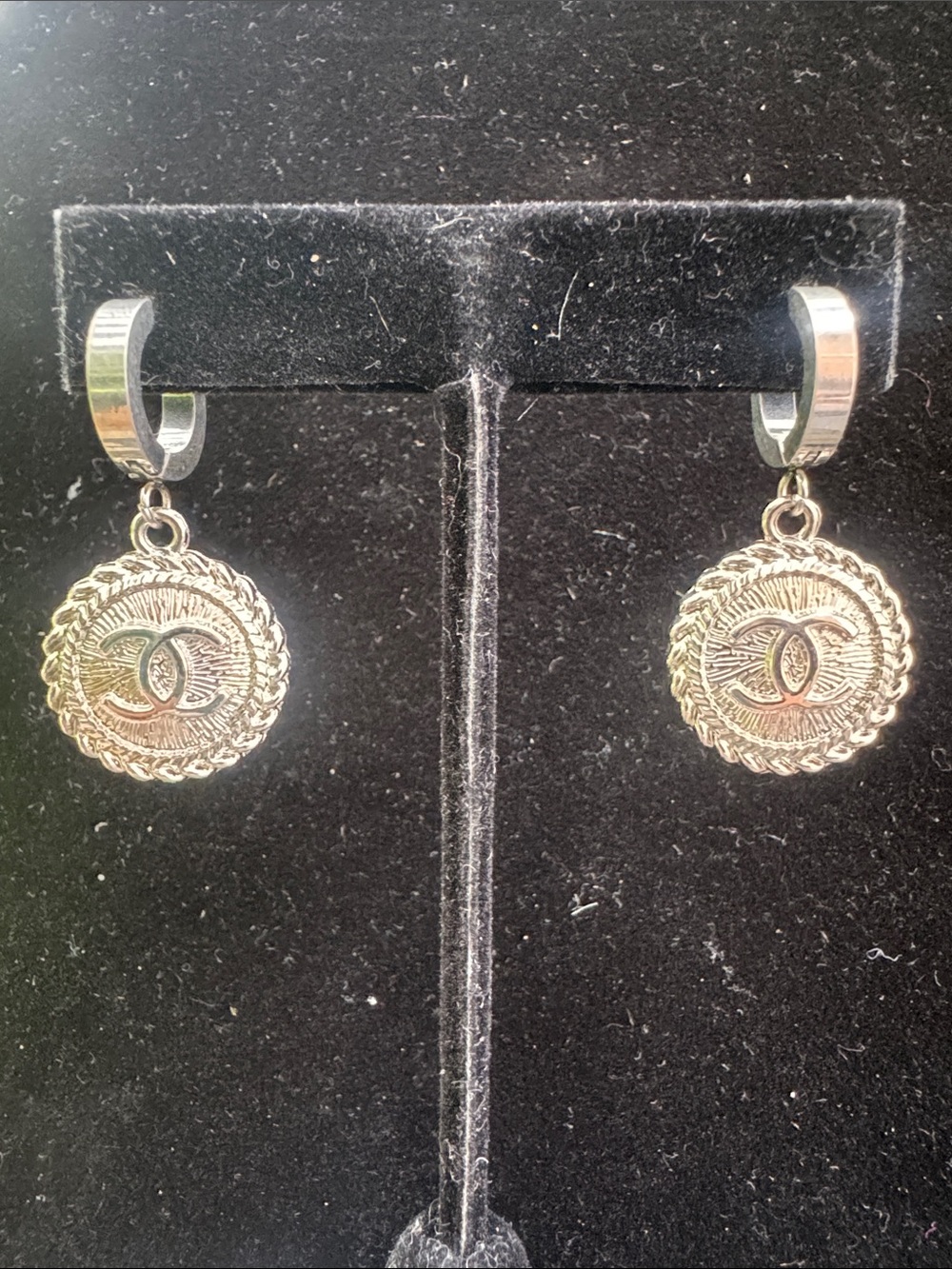 Earrings silver Tone Coin Drop Hoop Earrings